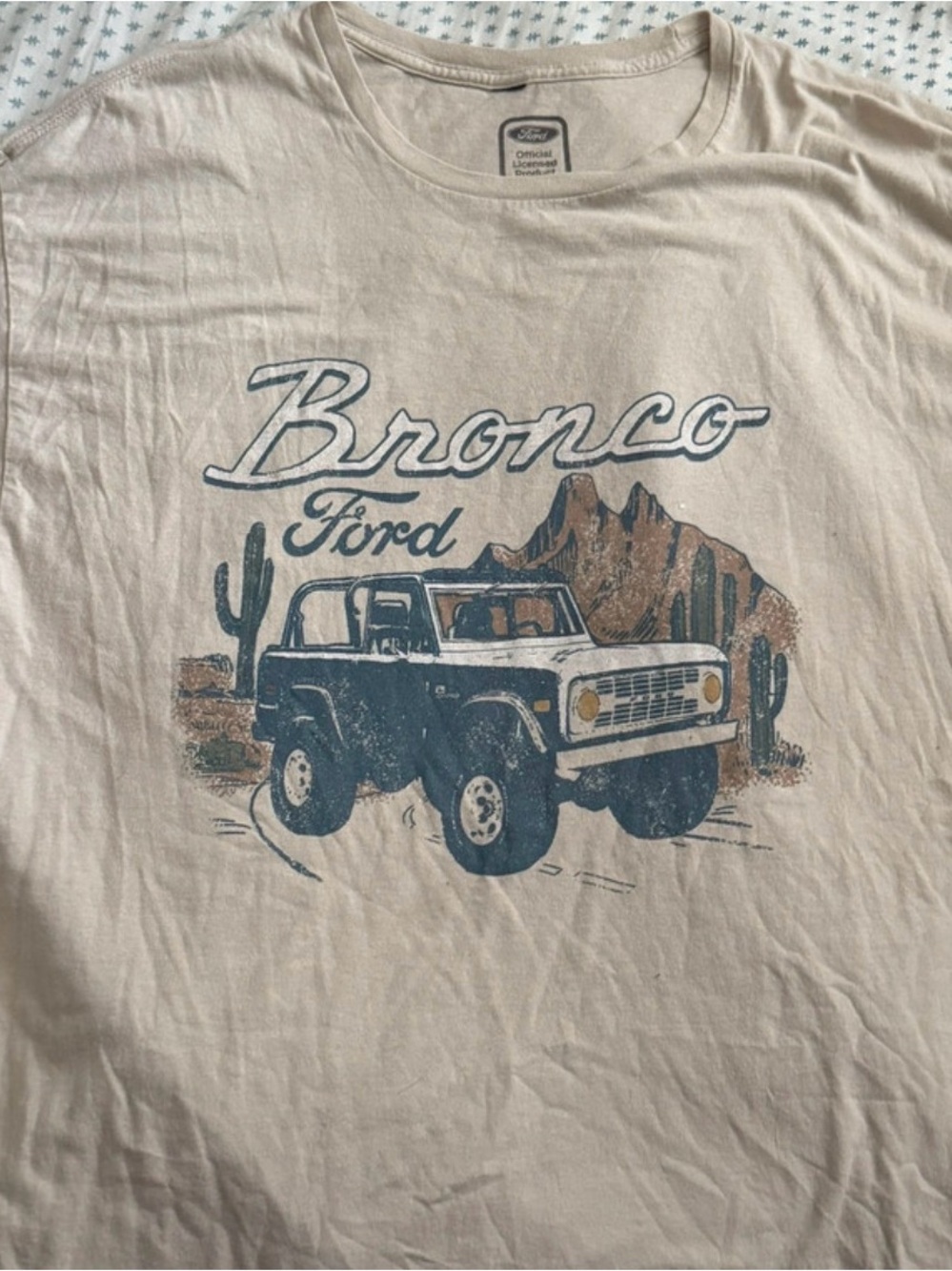 Ford Bronco Unisex Graphic Tee in Cream with Blue and Brown Print